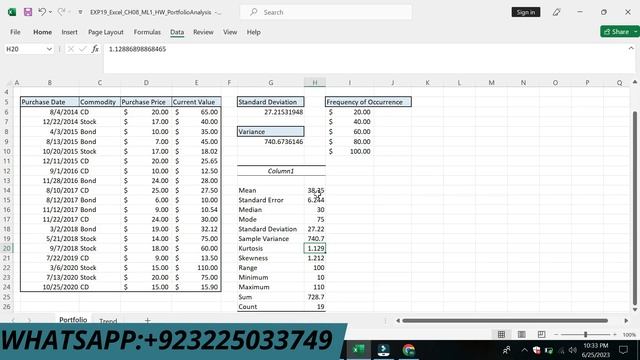 Exp19_Excel_Ch08_ML1_Portfolio_Analysis | Excel Mid Level 1 Portfolio Analysis | Chapter 08 ML1