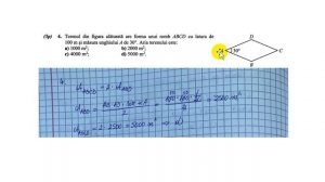 Terenul din figura alaturata are forma unui romb ABCD cu latura de 100 m si masura unghiului A de 3