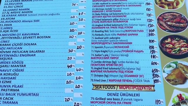 Цены в Кафе и Ресторанах Турции/Анталья/Алания. Обзор меню.