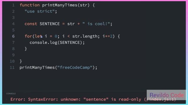 Declare a Read-only variable with the const keyword in javascript |#javascript | #Revildo_code