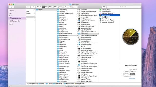How To Find Network Utility on Mac OSX Yosemite
