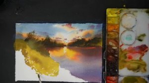 How to paint watercolor landscape - Sunset Scene