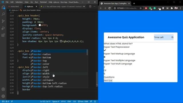 Create a Quiz App with Timer using HTML CSS & JavaScript   Quiz Web App using JavaScript