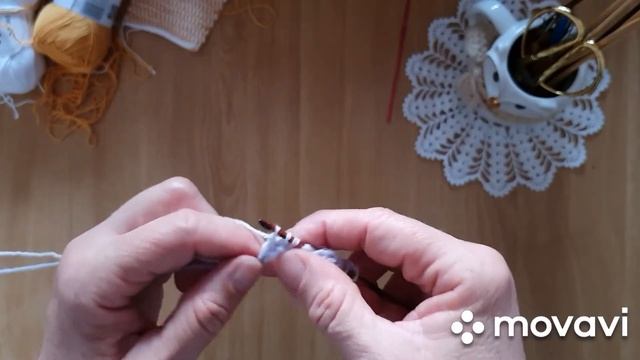 Узор тунисским крючком разной пряжей// Тунисское вязание