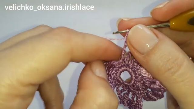 Цветок с объёмной серединкой крючком. Мотив для ирландского кружева. Irish lace. смотреть онлайн