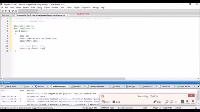 using ternary operator, C program to check Uppercase,lowercase ,numeric and special character смотреть онлайн
