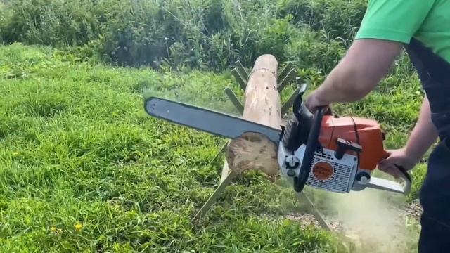 Бензопила STIHL MS 461 круговой обзор и пробный рез тонкой сосны. смотреть онлайн
