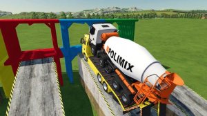 GARAGE OF COLORS ! TRANSPORTING POLICE CAR, FIRE TRUCK, AMBULANCE, MIXER WITH TRUCKS ! FS 22 !