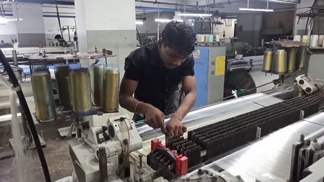 Denim Febric Weaving Prosess In Air Jet Loom | Warp Yarn Path and Weft Insertion High Speed Loom