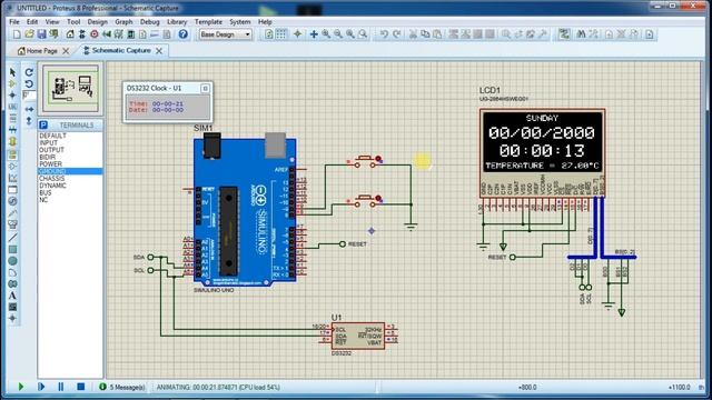 Arduino RTC clock using DS3231 and SSD1306 OLED display Proteus