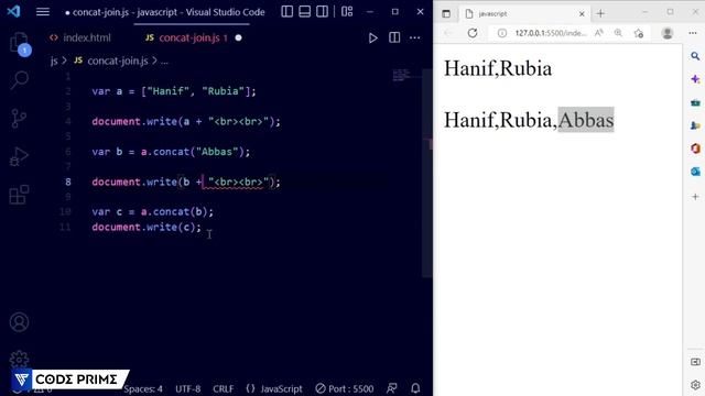 JavaScript Concat & Join Function Tutorial | Javascript Tutorial: 25 | BY CodePrime