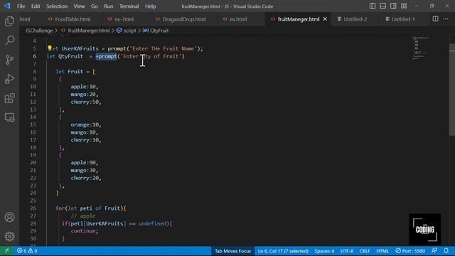 JavaScript object get value by key | Fruit management System | JavaScript object get all keys