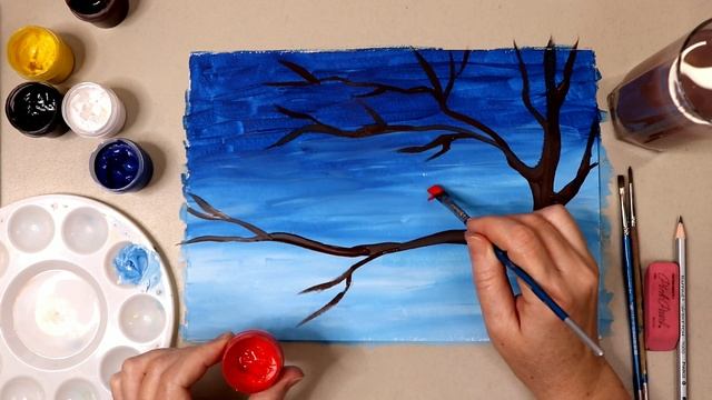 РИСУНОК ЗИМА ❄️СНЕГИРИ?УРОК РИСОВАНИЯ ?️ смотреть онлайн