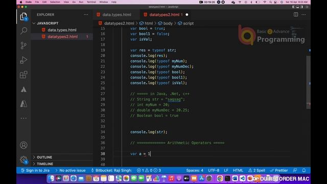 2. Javascript-Data types - Arithmetic Operators