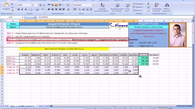Расчёт коэффициентов сезонности  видео урок