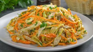 "ОБЖОРКА" - популярный салат с курицей к обеду и на праздничный стол.