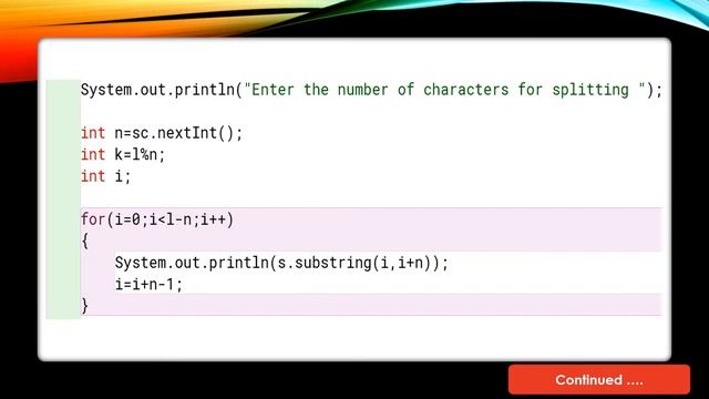 Program to equally split a sentence and store in an array