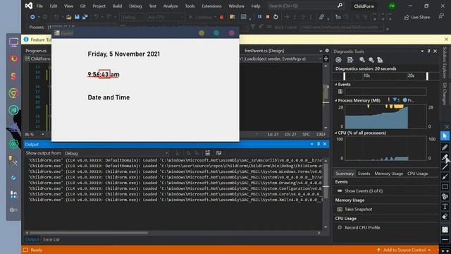 C# Programming Exercise Solution Form: Display date and time to a label