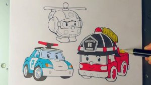 Робокар Поли Раскраски Для детей. Раскраска Робокар Поли, Рой и Хелли