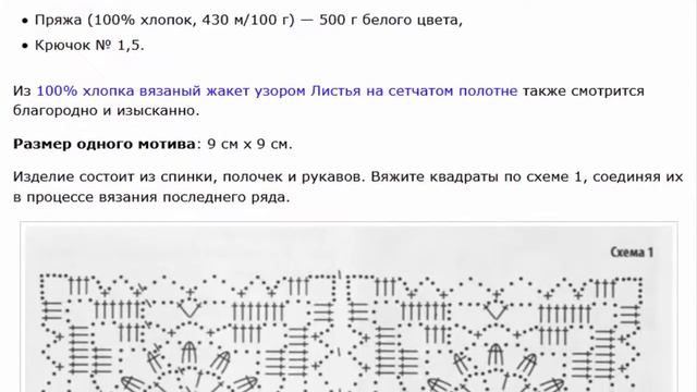 Ажурный белый кардиган узором из квадратных мотивов крючком  схемы вязания с описанием
