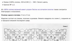 Ажурный белый кардиган узором из квадратных мотивов крючком  схемы вязания с описанием