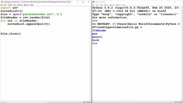 How to read a specific column and sort in a csv file | Python CSV in tamil