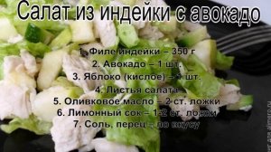 Лучшие рецепты салатов.Салат из индейки с авокадо