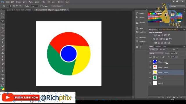 How to create/design Google Chrome Logo in Photoshop with shadow, inner glow and outer glow. смотреть онлайн