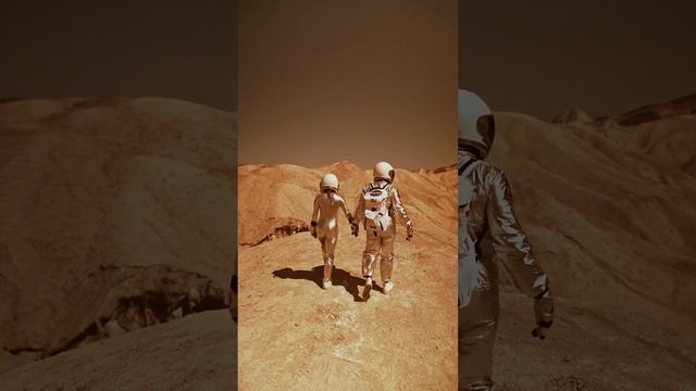 An Astronaut couple walking on mars