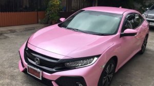 Civic Fkหุ้ม สติกเกอร์เปลี่ยนสีรถ รอบคัน สี ชมพู ซากุระ " #Civic_Fk_wrap_Pink_Higross #Car_Wrap