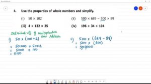 Class 6 TN Maths TERM I  1. NUMBERS   Exercise 1.5      4.Use properties of whole numbers  simplify