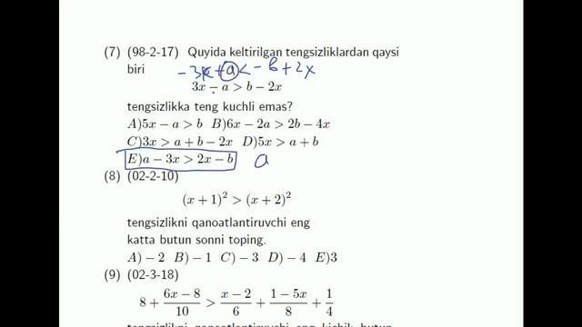 AXBOROTNOMA. CHIZIQLI TENGSIZLIKLAR. 1-11 TESTLAR YECHIMI смотреть онлайн