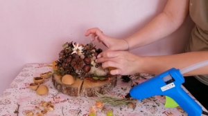 Поделки из природного материала // Ёжик из шишек и каштанов