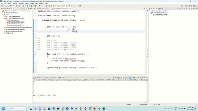 18. Java Array Example Programs -  Sum of elements, print diagonal elements