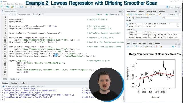 Lowess() R Smoothing Function (2 Example Codes) | Normalization By Lowess Regression | Smoother Spa