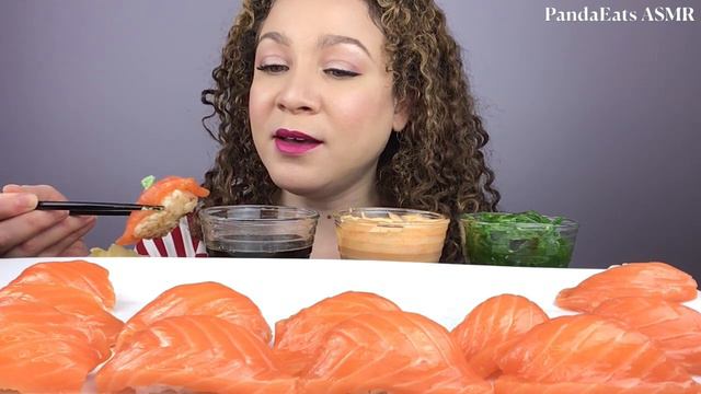 ASMR SUSHI RAW SALMON NIGIRI | SUSHI MUKBANG| Seaweed Salad| EATING SOUNDS| PandaEats ASMR