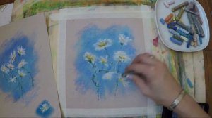 Рисуем ромашки пастелью. Тайм-лэпс видео. Drawing pastel camomiles. Time-lapse video