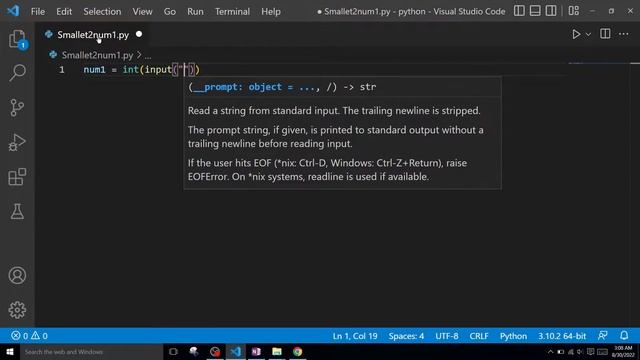 Smallest of two numbers in python | Minimum of two numbers