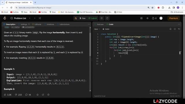 LeetCode in Java | Problem Solving in Arrays : Easy Question | Flipping an Image
