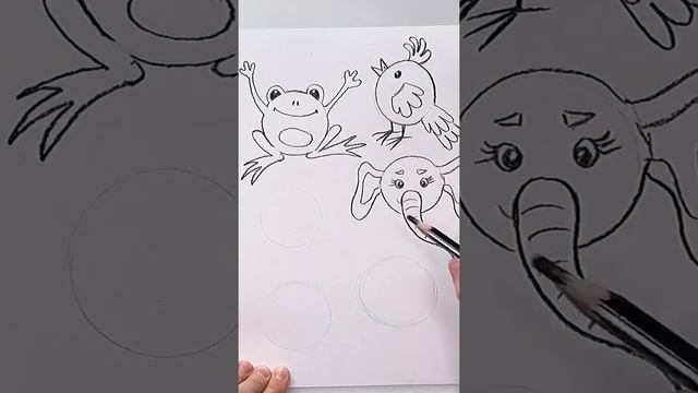 Рисуем зверюшек. Как нарисовать милых животных. Урок рисования. Drawing cute animals with circles.