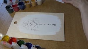 Рисуем березку на деревянной дощечке