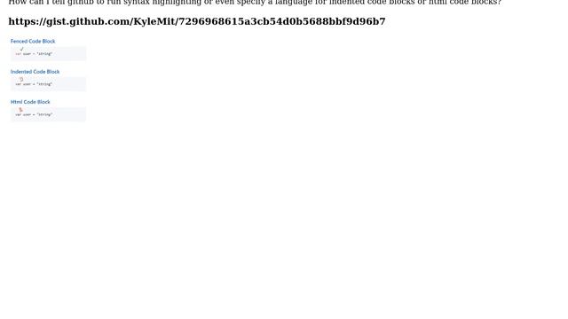 How to add syntax highlighting to indented code blocks using github flavored markdown?