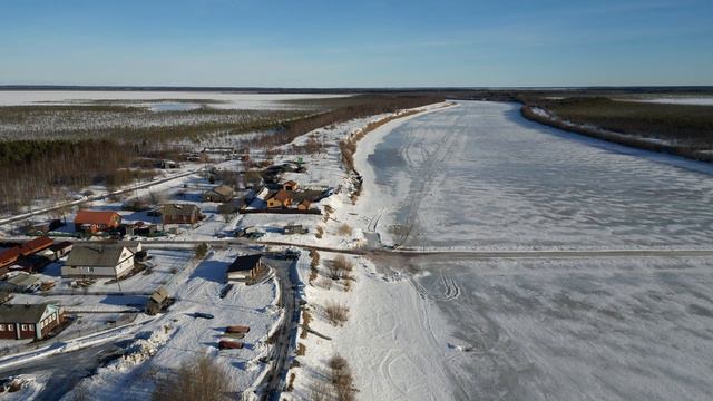 Село Порог на реке Онега в марте 2024