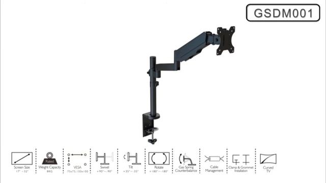 WALI Premium Single LCD Monitor Desk Mount Fully Adjustable Gas Spring Stand смотреть онлайн