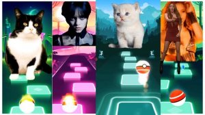 cat singing WEDNESDAY DANCE VS SHAKIRA DANCE WAKA WAKA | Tiles Hop: EDM Rush!