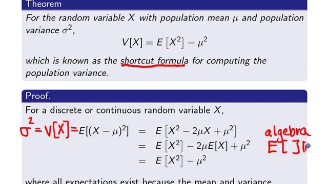 Population variance shortcut formula