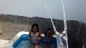 Family Fun Kids Pool Party with Giant Inflatable float Kids Family Fun Pool Playtime with Saba