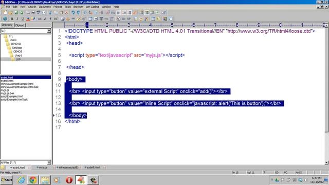 HTML and HTML 5 Tutorial: Introduction about Java script, External and Inline Java Script