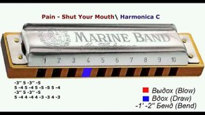 Pain - Shut Your Mouth, губная гармошка С + табы