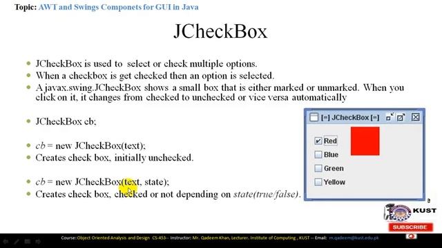 FACULTY051 CS453 KUST20201 L20 V3 Swings and AWT Components in Java JImageIcon, JRadioButton, JChec смотреть онлайн